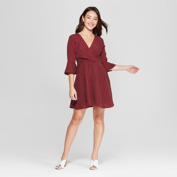 Women's Polka Dot V-neck Dress - Le Kate (juniors') Burgundy