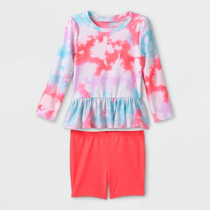 Toddler Girls' Tie-dye Long Sleeve Rash Guard Set - Cat & Jack Pink