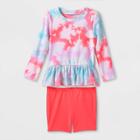 Toddler Girls' Tie-dye Long Sleeve Rash Guard Set - Cat & Jack Pink