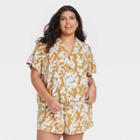 Women's Plus Size Short Sleeve Button-down Top - Ava & Viv Dark Gold