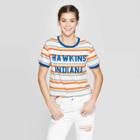 Target Women's Stranger Things Hawkins Indiana Striped Short Sleeve T-shirt (juniors') - Orange/blue/white