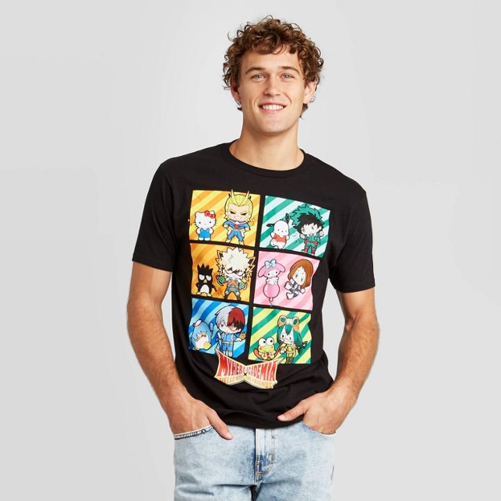 My Hero Academia Men's My Hero Acadamia Sanrio Short Sleeve Graphic T-shirt - Black