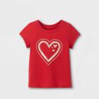 Toddler Girls' Glitter Heart Short Sleeve Graphic T-shirt - Cat & Jack Dark Red