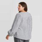 Women's Plus Size Striped Puff Long Sleeve Button-front Blouse - Universal Thread Navy