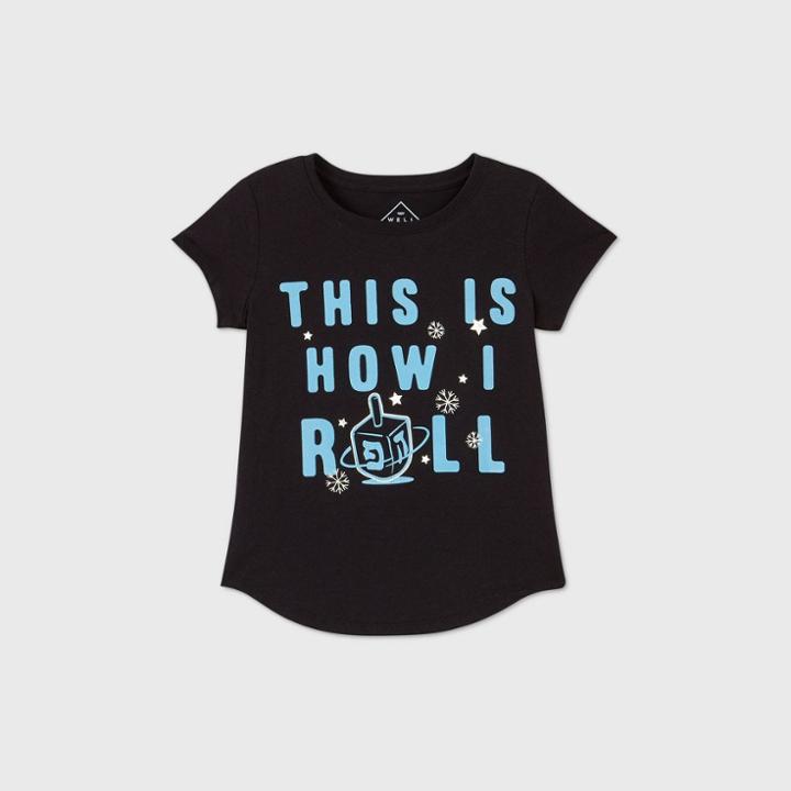 Girls' L.o.l. Vintage 'this Is How I Roll' Hanukkah Short Sleeve Graphic T-shirt - Black
