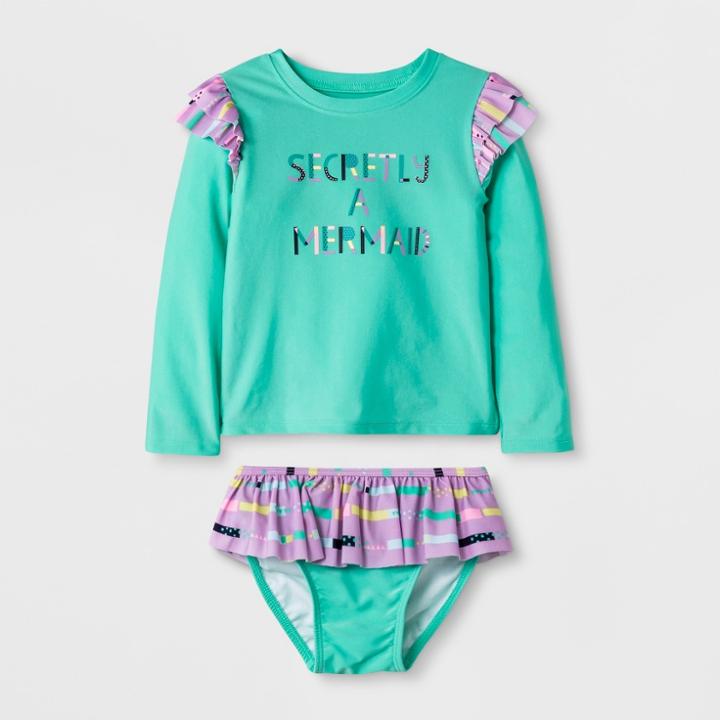 Toddler Girls' Long Sleeve 2pc Rash Guard Set - Cat & Jack Turquoise