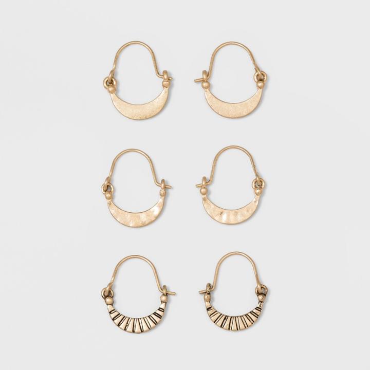 Open Drop Textured Hoop Earring Set 3ct - Universal Thread,