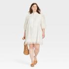Women's Plus Size 3/4 Sleeve Eyelet Short Dress - Universal Thread White