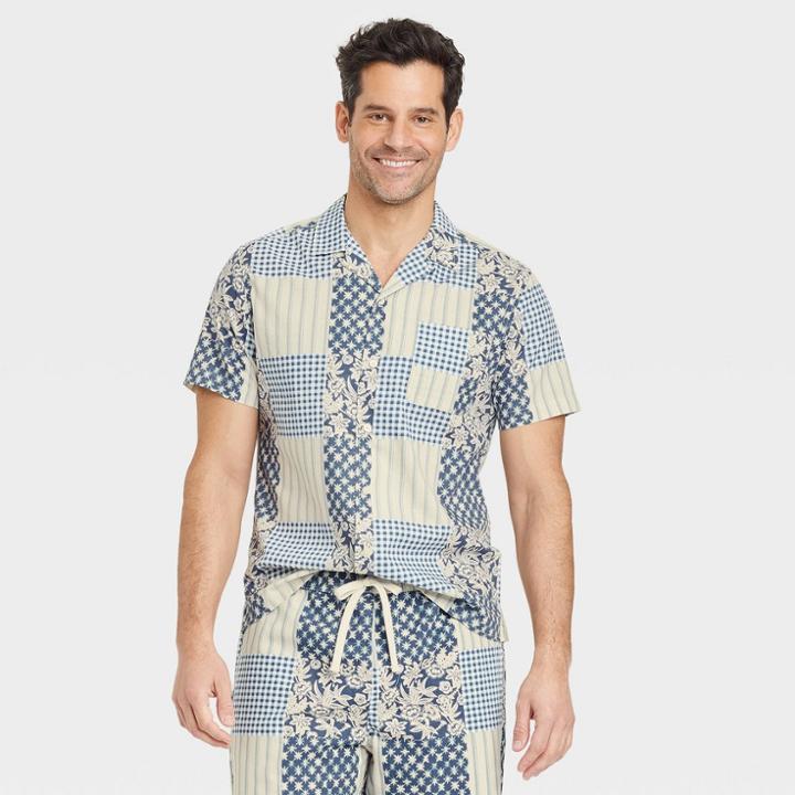 Men's Short Sleeve Button-down Shirt - Goodfellow & Co Blue/patchwork