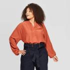 Women's Plus Size Long Sleeve V-neck Top - A New Day Rust X, Red