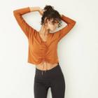 Women's Long Sleeve Cinch Front Top - Joylab Glazed Ginger