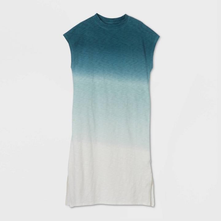 Women's Sleeveless Dip Dye T-shirt Dress - Universal Thread Blue