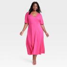 Women's Short Sleeve Button-front Shirtdress - Ava & Viv Pink