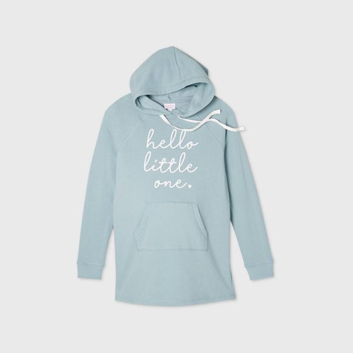 Maternity Hello Little One Hooded Kanga Pocket Pullover - Isabel Maternity By Ingrid & Isabel Blue
