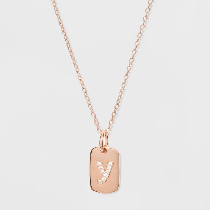 Target Sterling Silver Initial Y Cubic Zirconia Necklace - A New Day Rose Gold, Rose Gold - Y