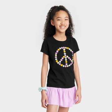 Girls' Short Sleeve 'peace' Graphic T-shirt - Cat & Jack Black