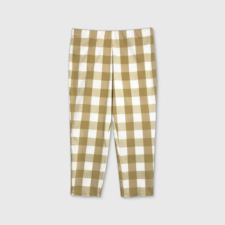 Women's Plus Size Plaid Mid-rise Skinny Cropped Pants - Who What Wear Cream 14w, Women's, Yellow
