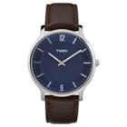 Men's Timex Metropolitan Watch With Leather Strap - Silver/blue/brown, Brown Blue