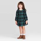 Toddler Girls' Long Sleeve Plaid Dress - Cat & Jack Green 12m, Toddler Girl's