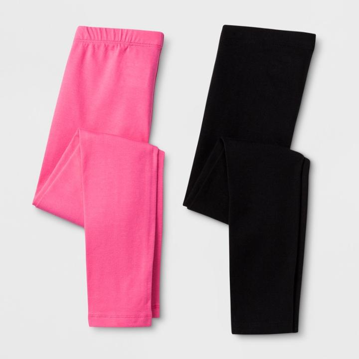 Girls' Solid 2pk Leggings - Cat & Jack Pink/black M, Girl's,