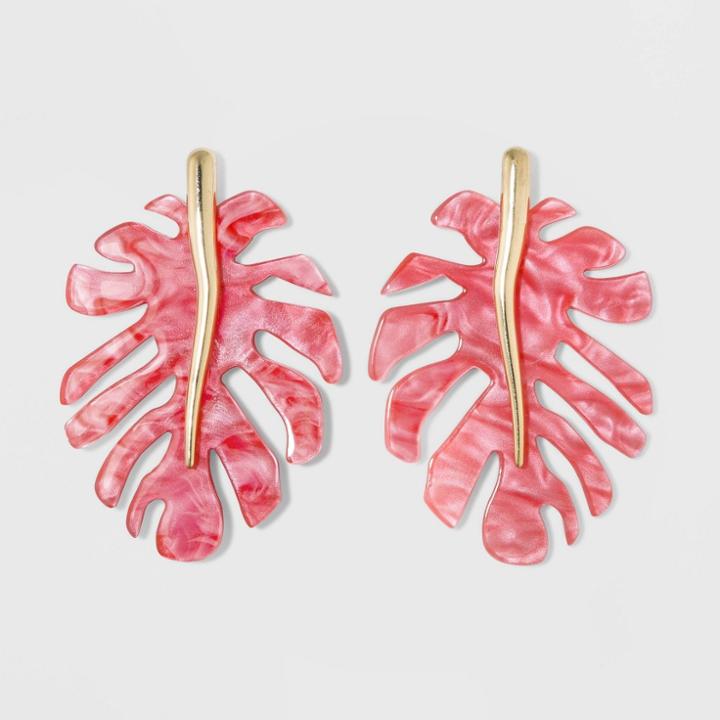 Sugarfix By Baublebar Resin Monstera Leaf Earrings - Strawberry, Girl's