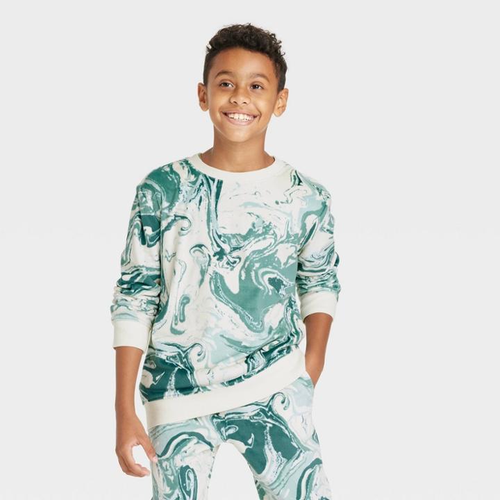 Boys' Microfleece Marble Print Crewneck Sweatshirt - Cat & Jack Cream