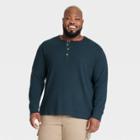 Men's Big & Tall Long Sleeve Textured Henley Shirt - Goodfellow & Co Dark Green