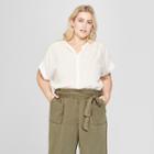 Women's Plus Size Woven Short Sleeve Top - Universal Thread White