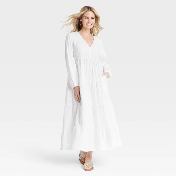 Women's Bell Long Sleeve Tiered Gauze Dress - Universal Thread White