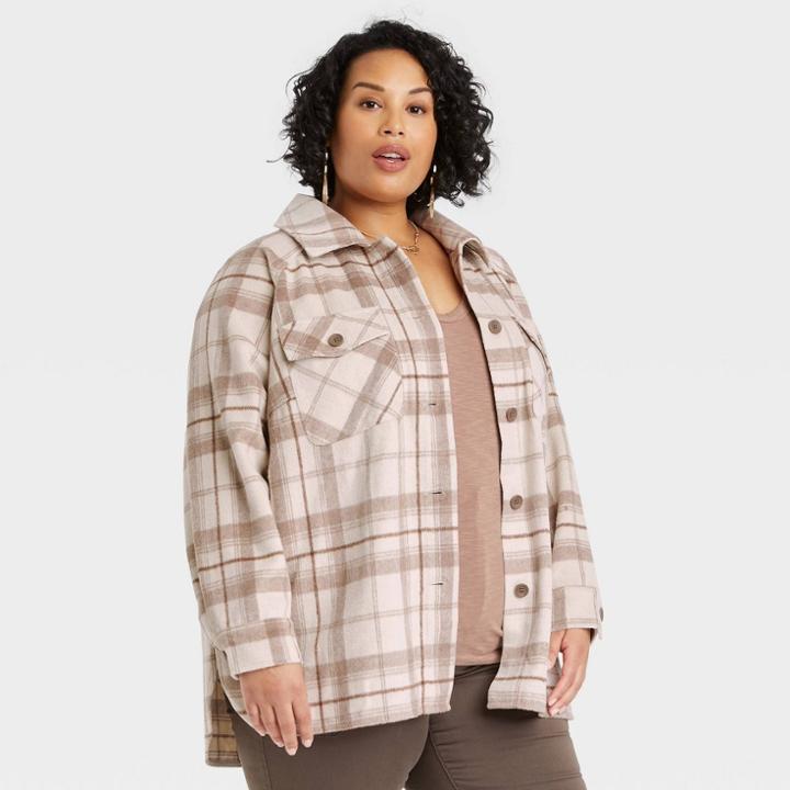 Women's Plus Size Jacket - Knox Rose Beige Plaid