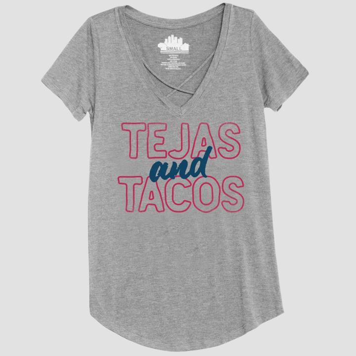 Women's Short Sleeve Tejas And Tacos Graphic T-shirt - Awake Heather Gray
