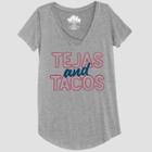 Women's Short Sleeve Tejas And Tacos Graphic T-shirt - Awake Heather Gray