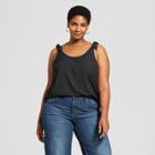 Women's Plus Size Crepe Tie Shoulder Tank Top - A New Day Black