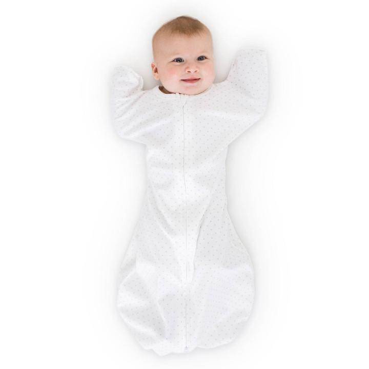 Swaddledesigns Swaddle Sack Wearable Blanket - Sterling Polka Dots On White -