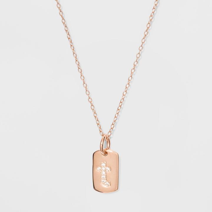 Sterling Silver Initial T Cubic Zirconia Necklace - A New Day Rose Gold, Rose Gold - T