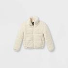 Girls' Sherpa Cropped Puffer Jacket - Art Class Ivory