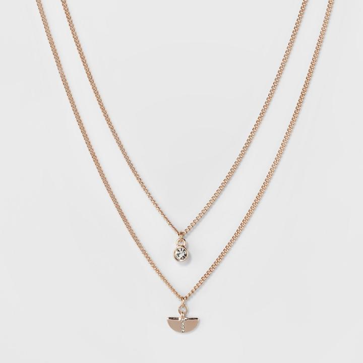 Half Circle With Stone Two Row Short Necklace - A New Day Rose Gold