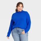 Women's Plus Size Mock Turtleneck Pullover Sweater - Ava & Viv Blue