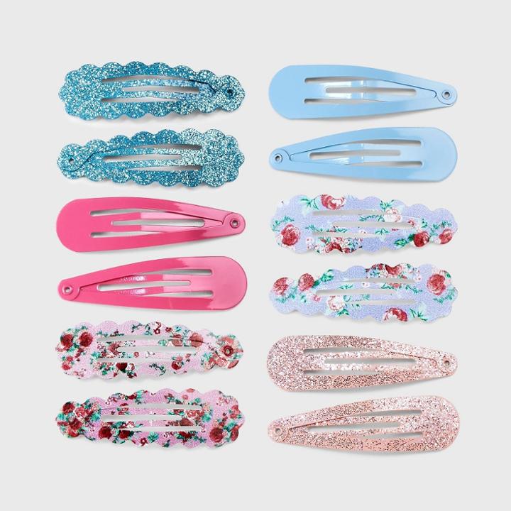 Girls' 12pk Solid And Scallop Snap Clips - Art Class - Blue/pink