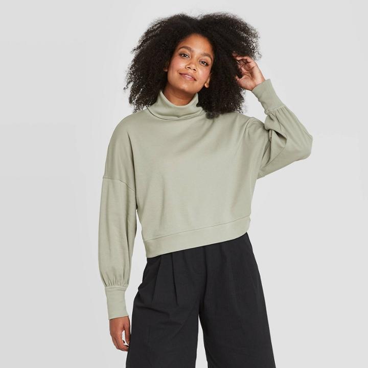 Women's Interlock Mock Turtleneck Sweatshirt - Prologue Green