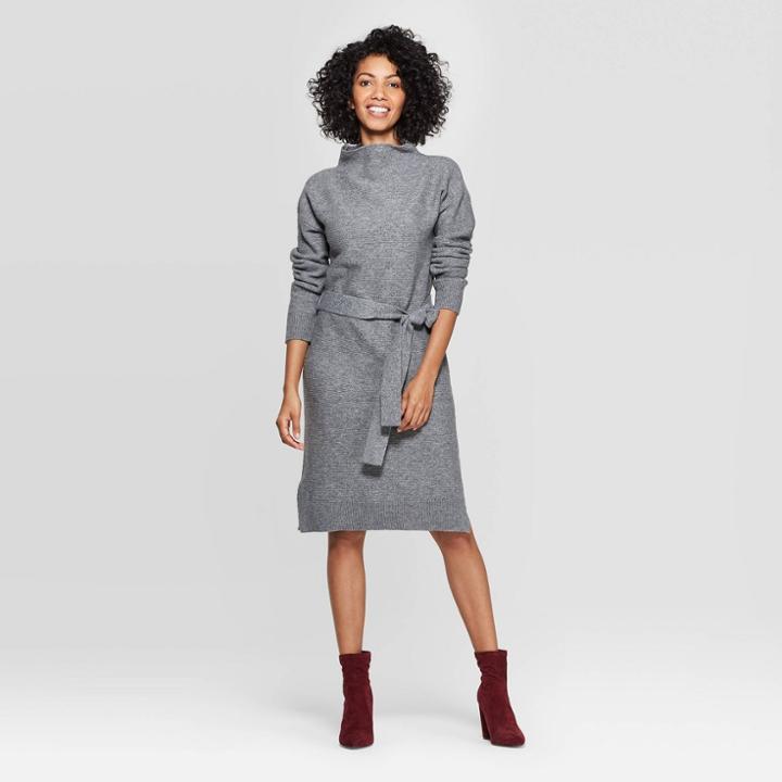 Women's Long Sleeve Mock Turtleneck Neck Sweater Dress - A New Day Heather Gray S, Women's, Size: Small, Grey Gray