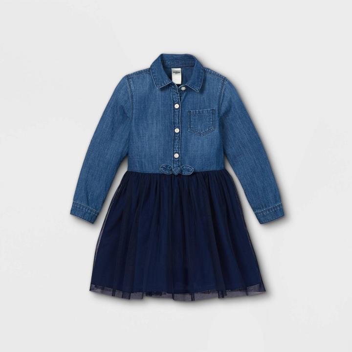 Oshkosh B'gosh Toddler Girls' Chambray Tulle Long Sleeve Dress - Navy