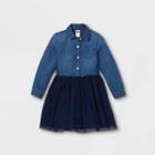 Oshkosh B'gosh Toddler Girls' Chambray Tulle Long Sleeve Dress - Navy