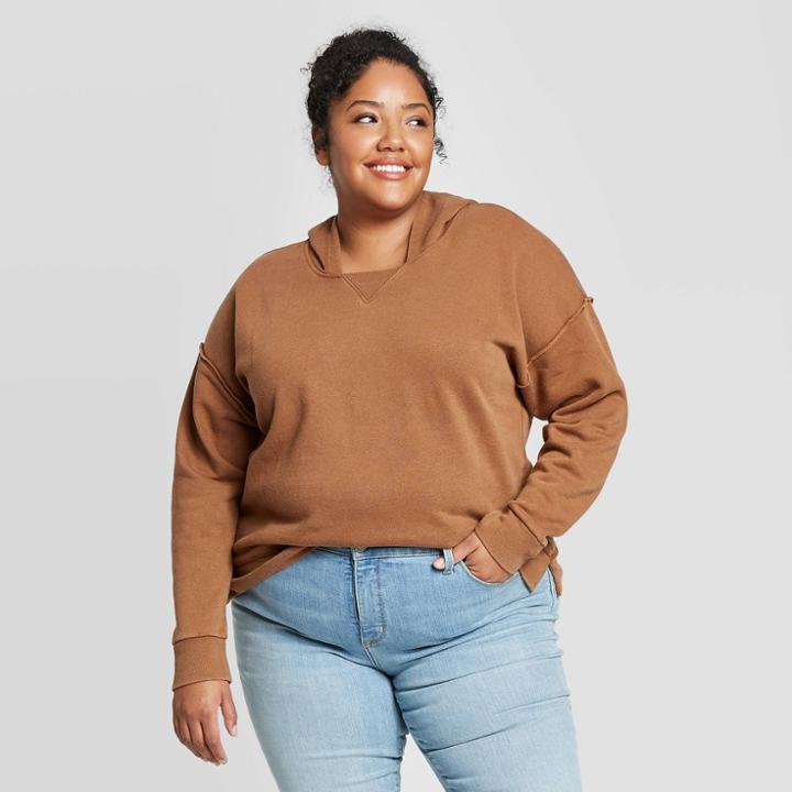 Women's Plus Size Long Sleeve Fleece Hoodie Sweatshirt - Universal Thread Brown 2x, Women's,