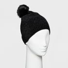 Women's Textured Chenille With Faux Fur Pom Beanie - A New Day Black