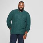 Men's Big & Tall Long Sleeve Standard Fit Cable Crew Pullover Sweater - Goodfellow & Co Green