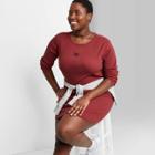 Women's Plus Size Long Sleeve Bodycon Dress - Wild Fable Red Embroidered
