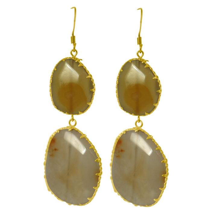 Zirconmania Zirconite Large Genuine Semi-precious Double Drop Earring - Carnelian