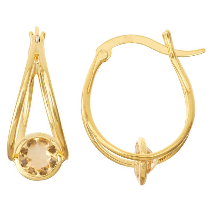 1 2/3 Tcw Tiara Gold Over Silver 6mm Bezel-set Citrine Hoop Earrings