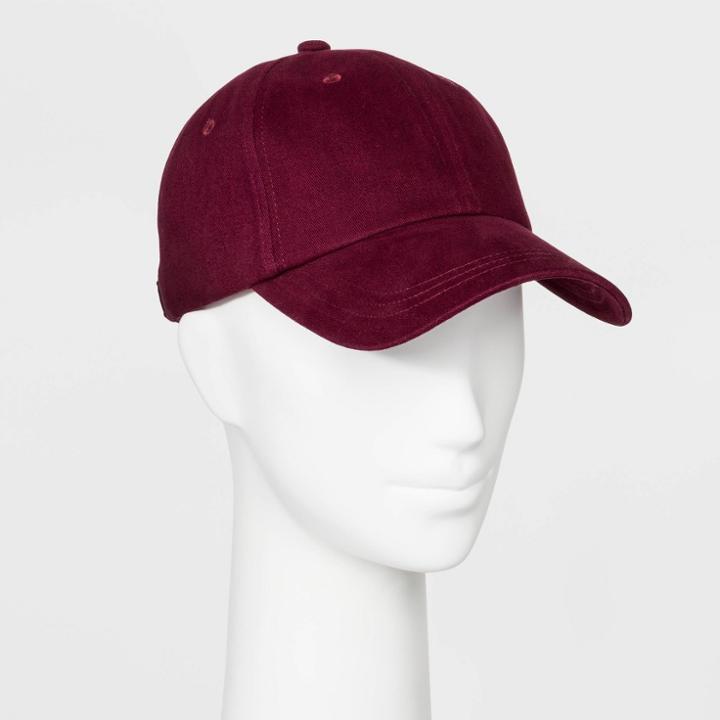 Women's Brushed Soft Hand Cotton Canvas Baseball Hat - Wild Fable Burgundy, Size: